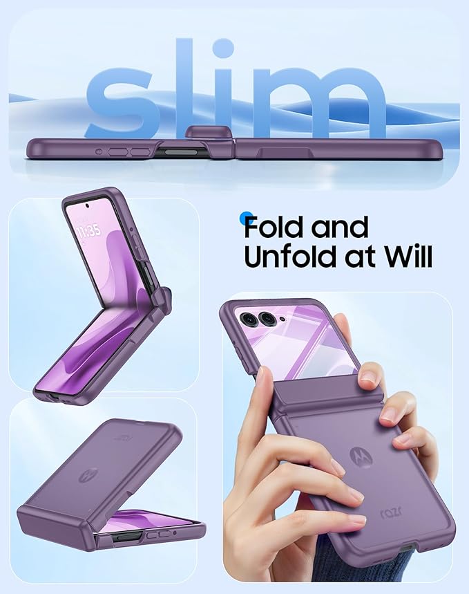for Motorola Razr 2025 Case/Razr 2024 Case with Hinge Protection, Screen Protector, Ultra-Thin Skin Feel Translucent Frosted, Shockproof Cover for Razr 2025/2024-Purple (NOT for Plus/Ultra)