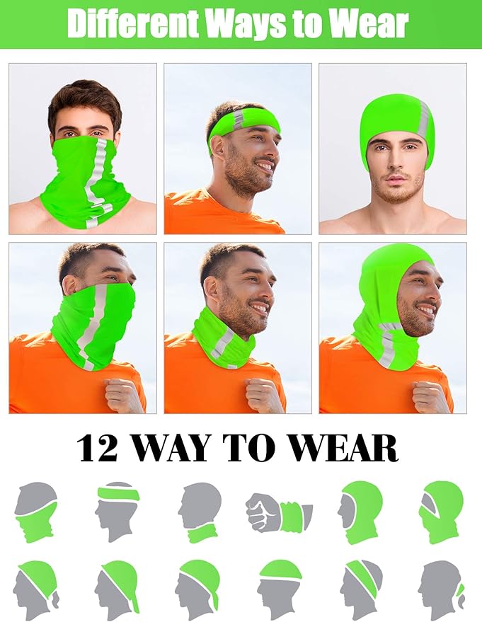 SATINIOR 8 Pcs Neck Gaiter Face Mask, Reflective Summer UV Protection Cooling Scarf Neon Breathable Bandana for Men Women