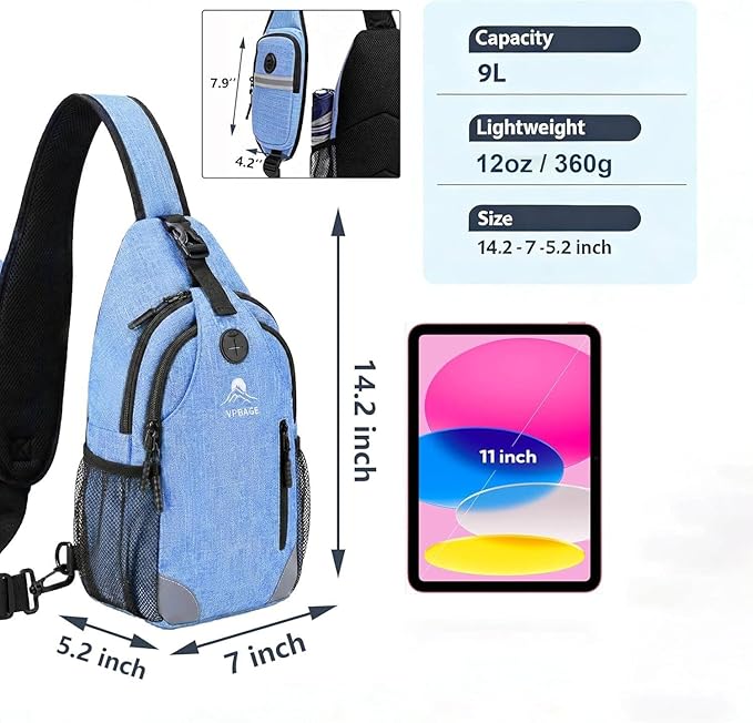 Sling Backpack for Women & Men, Crossbody Travel Bag with Water Bottle Holders, 17 Pockets, Quick-Access Phone Pocket, Hidden Security Pocket, Fits 11" Tablet, for Daily Carry, Travel, Theme Parks