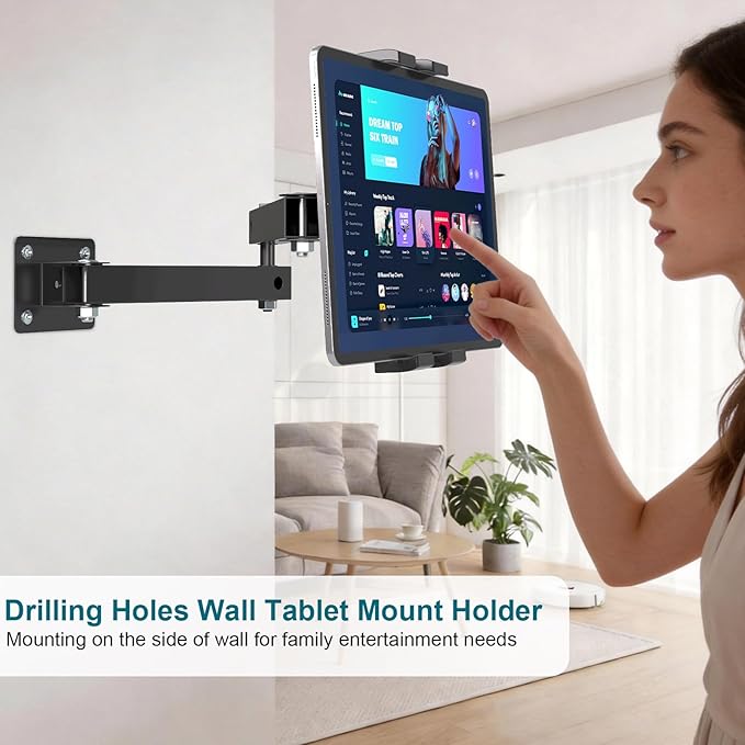 Mippko Foldable Wall Mount iPad Holder Tablet Mount Stand,360° Adjustable Tablet Holder,2-Stage Extendable Articulating Aluminum Alloy Arm,Compatible with 4.7~12.9" iPad/Nexus/e-Reader/Switch/iPhone