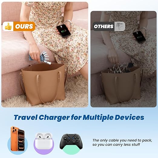 Upgrade 4 in 2 Multi Charging Cable, USB C Cable with 3 X Type-C/IP, Travel Holiday Essentials Phone Charger Cord for iPhone 17/16/15/14, Galaxy, Android (2Pack 5FT)
