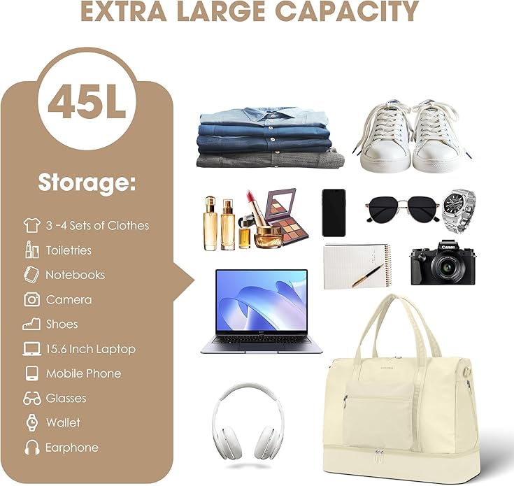 Women's Weekender bag Travel Duffel Bag with Shoe Compartment 21-inch Airline-Approved Carry-On, 2-Piece Overnight Bag Set Personal Item Luggage