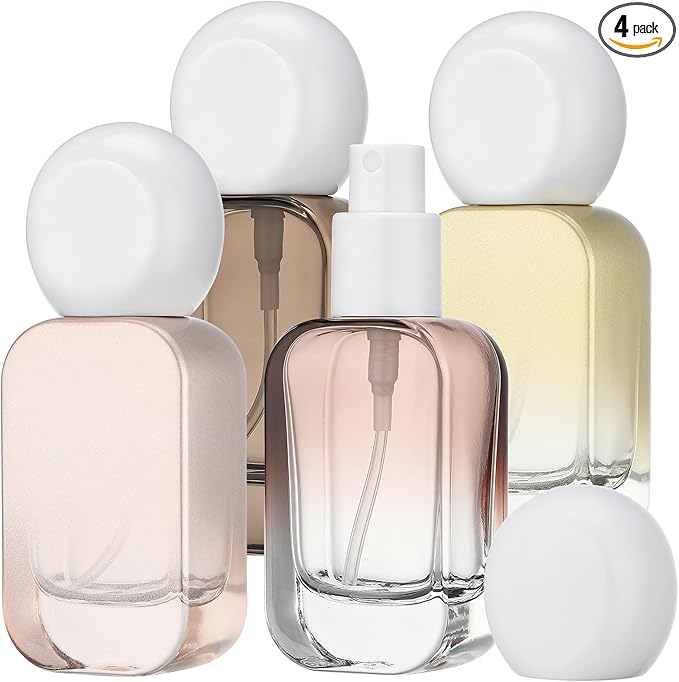 Segbeauty 1oz Fine Mist Glass Spray Bottle Dispenser with Pump, 4pcs Refillable Empty Travel Size Perfume Bottle with Round Cap, 30ml Mini Travel Liquids Cologne Container for Toiletries, Mixed Color