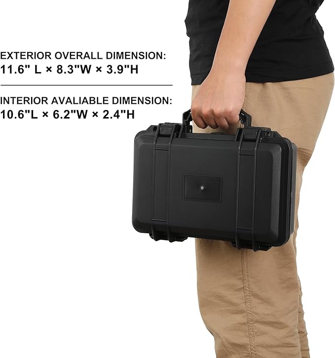 Mayouko Portable Tool Box with Shock- Proof Sponge, Water Proof Grade IP67, Waterproof Hard Case with Foam Insert, Shockproof Carrying Case, Explosion Proof Box, 11.6"L×8.3"W×3.9"H