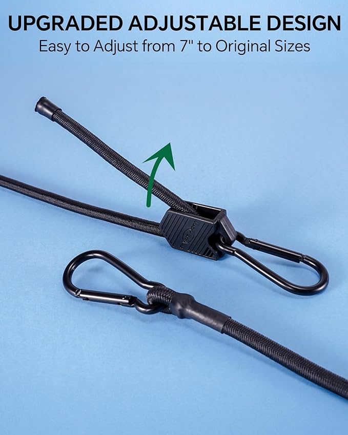 8 Pcs 18" 36" 60" 80" Adjustable Carabiner Bungee Cords Assorted Sizes with Hooks, Easy to Adjust The Length, Black Bungee Straps with Upgraded Design & Superior Elasticity for Cargo, Luggage, etc