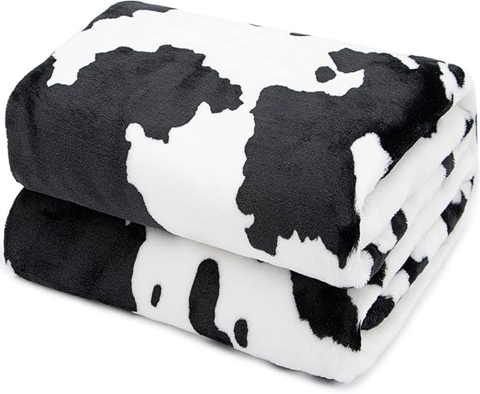 Cow Print Blanket Warm Plush Cute Throw Soft Fleece Flannel Lightweight Black & White Blankets for Living Rooms Sofa Bedroom All Seasons Decor Cow Gifts for Adults Kids Teens 50" x 60"