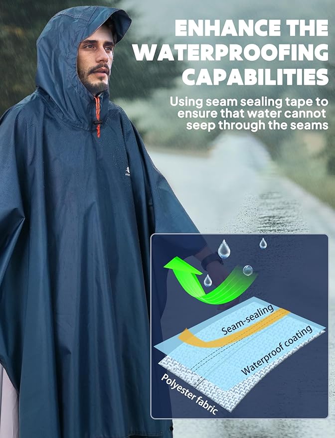 ANYOO Hooded Rain Poncho for Adults Waterproof Lightweight Rain Coat for Men Women Reusable Rain Jacket for Emergency Outdoor