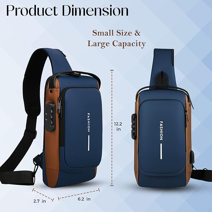 Unisex Anti-Theft Sling Bag with USB Port, Water-Resistant Crossbody Chest Backpack for Travel & Work