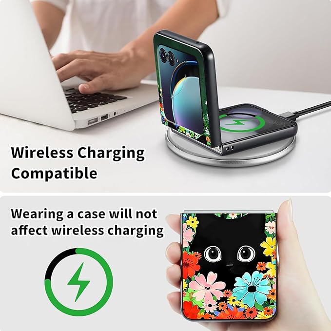 for Motorola Moto Razr Plus 2024 Case,for Moto Razr 50 Ultra Case Cute Slim Hard PC Thin Anti-Scratches Shockproof Protective Phone Cover for Motorola 50 Ultra,Cute Cat Flower