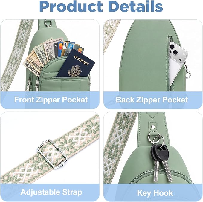 Anti Theft Sling Bag for Men & Women, Lightweight Puffer RFID Crossbody Bag for Travel, Commuting & City Walking, Hands-Free Everyday Essentials Bag Green