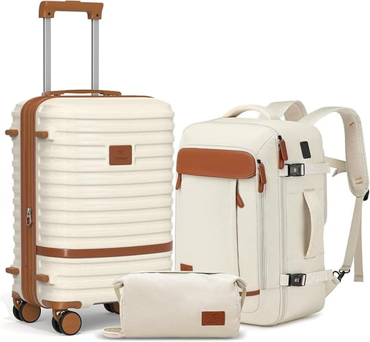 Joyway Expandable Carry on Luggage Sets Airline Approved Luggage Sets 3 Piece,Suitcases with Wheels, Lightweight ABS Hard Shell 20 Inch Suitcase with TSA Lock Spinner Wheels (Carry on luggage，White)