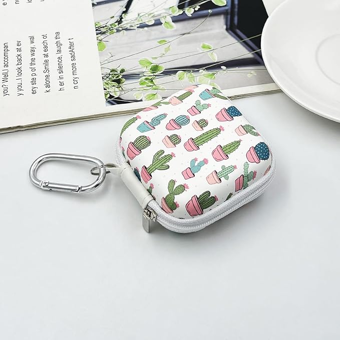 Earbud Case Headphone Organizer Ear Bud Case Portable EVA Carrying Box Storage Bag with Carabiner for AirPods Beats Bose Galaxy Buds 4/3/FE Data Cable Storage (Cactus)