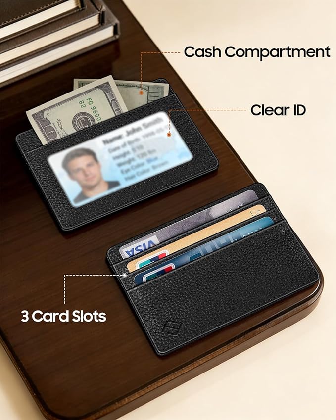 FINTIE Slim Minimalist Front Pocket Wallet, RFID Blocking Credit Card Holder Card Cases with ID Window for Men Women, Black