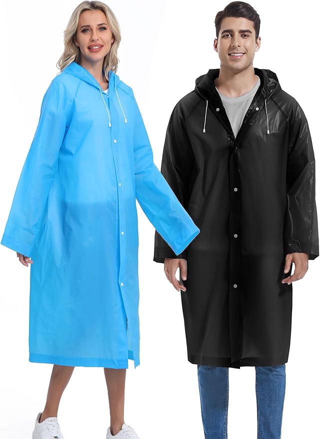 2PCS Rain Ponchos for Adults Reusable Rain Coats for Adults Rain Jackets Raincoats for Men Women