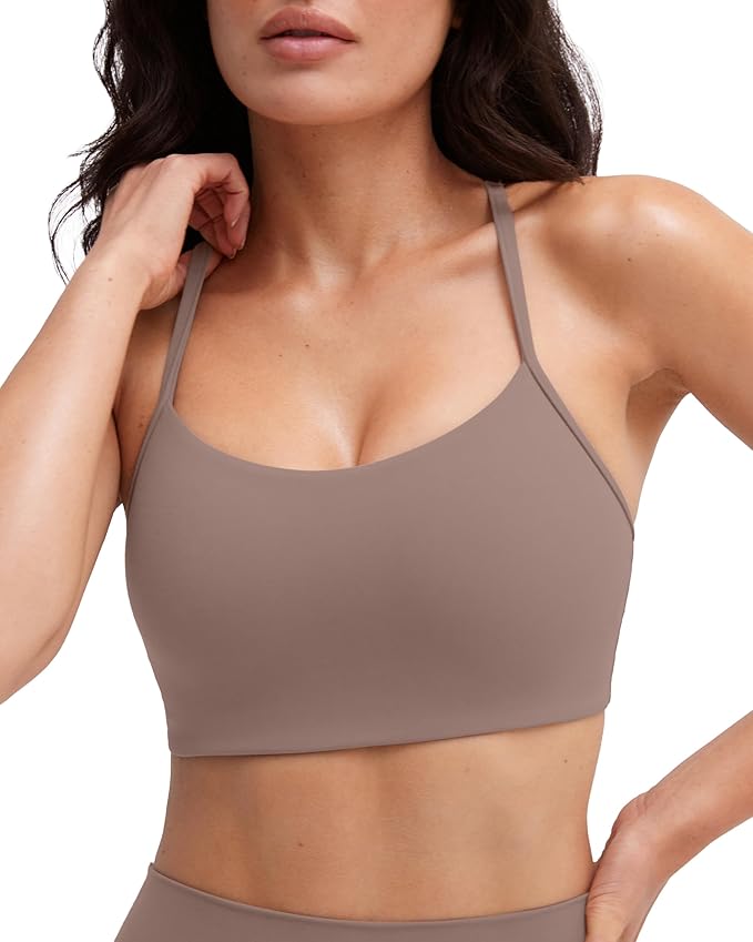 PAVOI ACTIVE Yoga Racerback Bras for Women - Buttery Soft Low Support Scoop Neck Y-Back Thin Strap Sports Bra - FlexFlow