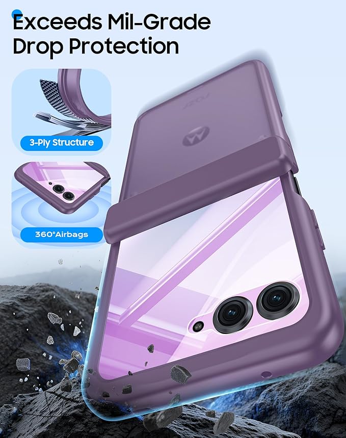 for Motorola Razr 2025 Case/Razr 2024 Case with Hinge Protection, Screen Protector, Ultra-Thin Skin Feel Translucent Frosted, Shockproof Cover for Razr 2025/2024-Purple (NOT for Plus/Ultra)