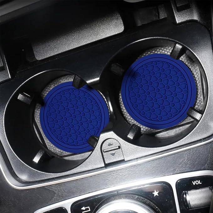 Mandark 4PCS Car Cup Holder Coasters, 2.75 Inch Non-Slip Insert Water Bottle Holder Pads, Dustproof Automotive Interior Accessories Mat, Universal for Vehicles, Trucks, RVs and More (Blue)