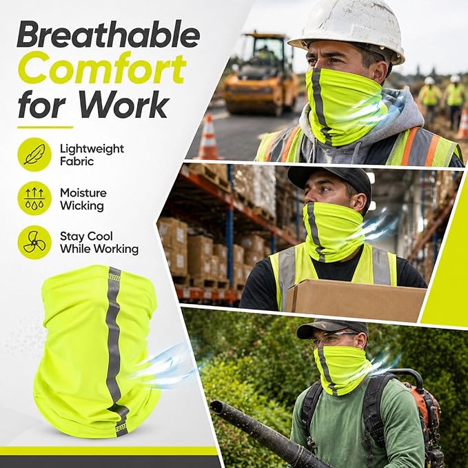 SATINIOR 4 Pcs Neck Gaiter Face Mask for Men Reflective Face Cover Scarf Summer UV Sun Protection Balaclava Bandana for Work