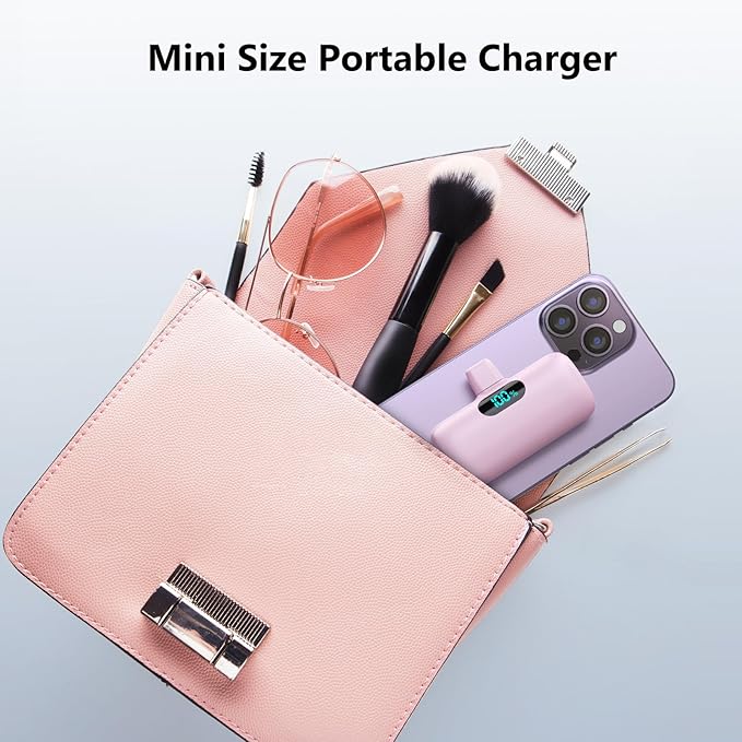 [2-Pack] Mini Portable Charger USB C Power Bank,Upgraded 5000mAh PD Fast Charging Battery Pack Built-in USB-C Connector Travel Essential for iPhone17/17Pro/17Pro Max/Air/16 Plus/16Pro Max/15 Series