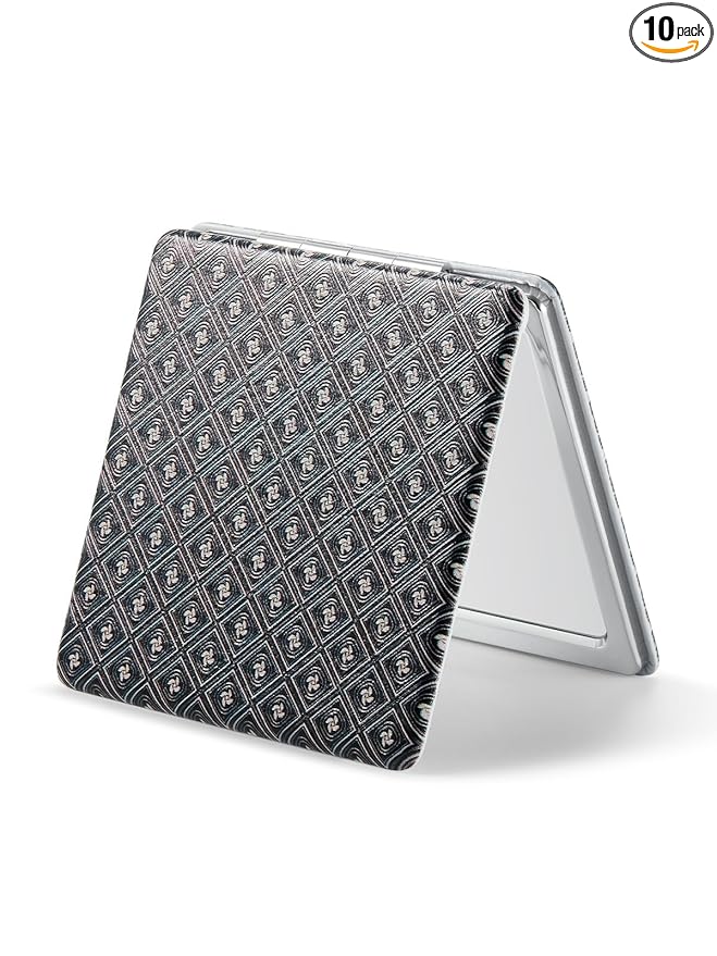OMIRO 1X/3X Magnifying Mirror, Unique Painting Compact Mirror with Classical PU Leather (Gold Pinwheel Grid)