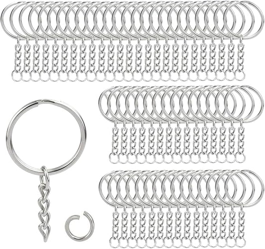 100Sets 1 inch Keychain Rings Silver Split Round Key Ring with Chain and Open Jump Rings for DIY Keychain Making Crafts