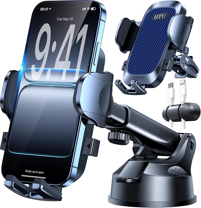 HTU【98+LBS Strongest Suction & Military-Grade Ultimate Car Phone Mount【Patent & Safety Certs】 Cell Phone Holder Truck Stand for Dashboard Windshield Vent for iPhone 17 Pro Max 16 15 Samsung,Navy Blue