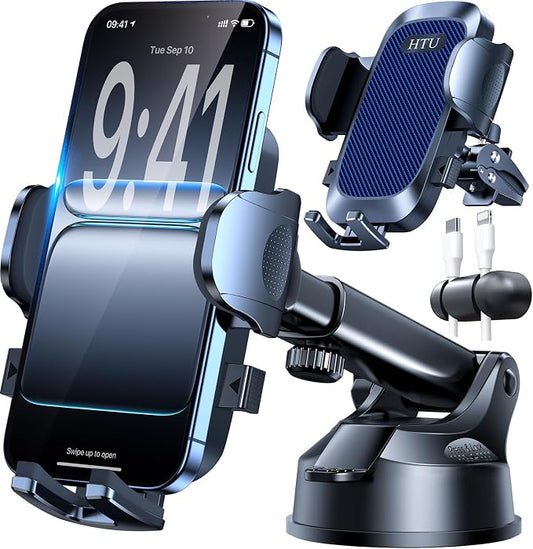 HTU【98+LBS Strongest Suction & Military-Grade Ultimate Car Phone Mount【Patent & Safety Certs】 Cell Phone Holder Truck Stand for Dashboard Windshield Vent for iPhone 17 Pro Max 16 15 Samsung,Navy Blue