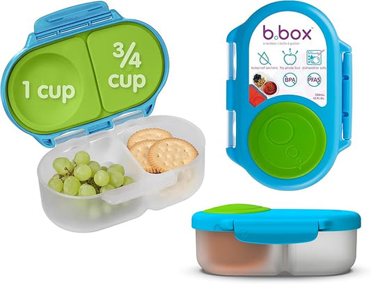 b.box Snack Box - Leakproof Mini Bento Box for Kids & Toddlers, 2 Compartment Snack Containers for Kids, Lunch Containers, Dishwasher Safe, BPA Free, PFAS Free, Ages 4m+, 1 3/4 Cup - Ocean Breeze