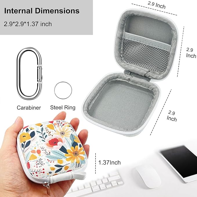 Earbud Case Headphone Organizer Ear Bud Case Portable EVA Carrying Box Storage Bag with Carabiner for AirPods Beats Bose Galaxy Buds 4/3/FE Data Cable Storage (Blooming Floral)