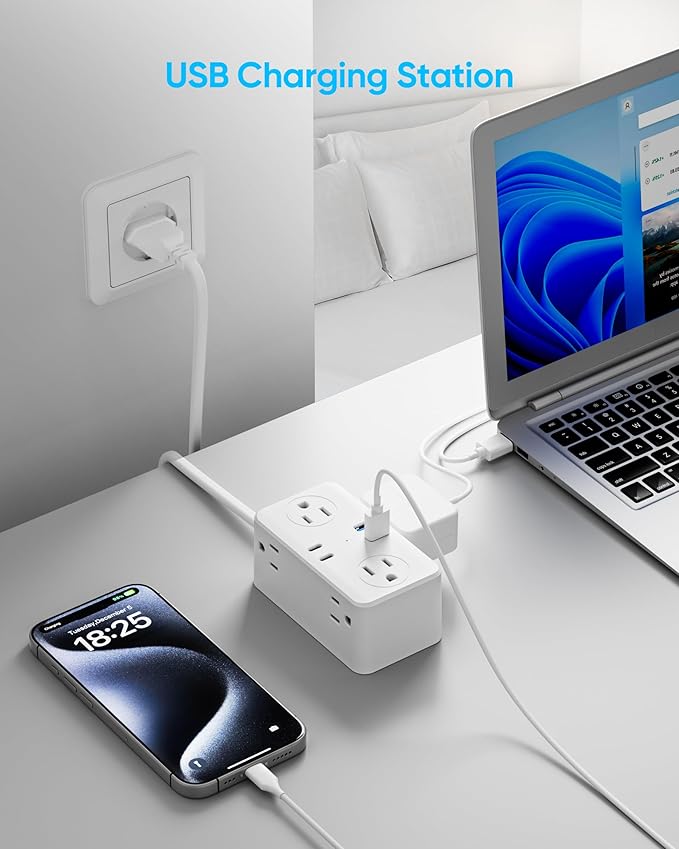 Kakyanill UK Adapters for Travel, US to UK Plug Adapter, 6 AC Outlets, 4 USB Ports (2 USB C), 3ft Wrapped Around Extension Cord, Type G Plug Adapter, for UK Ireland Hong Kong Travel