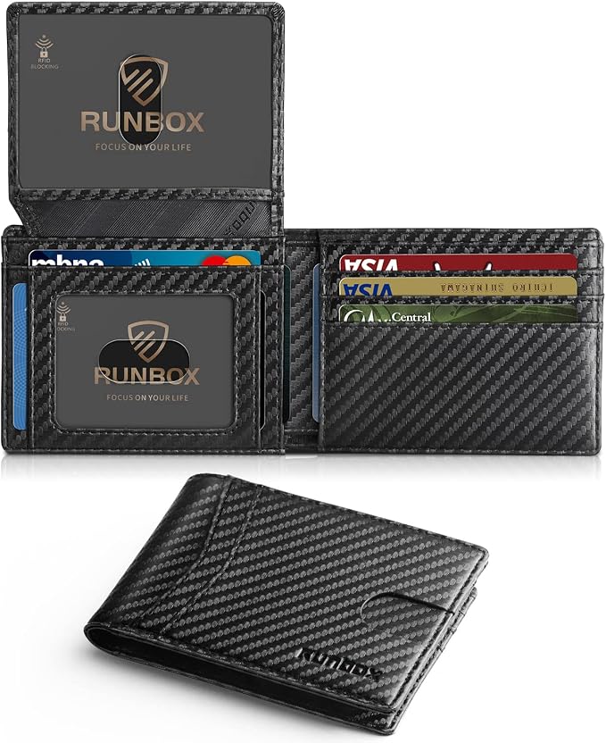 RUNBOX Wallet for Men -Slim Rfid Leather Mens Bifold Novelty Wallets 2 ID Window With Gift Box Men's Accessories | Slim