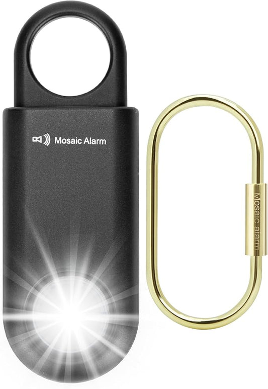 135dB Rechargeable Personal Safety Alarm Strobe Light Flashlight Keychain Siren for Women, Girls, College, School Students Emergency SOS Alerts Loud Sound Hiking Alarm Torchlight Bear Deterrent. Black