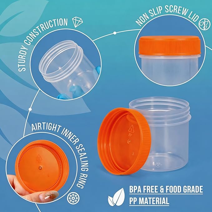 DEMORA Small Travel Containers Plastic Jars with Lids for Creams, Refillable TSA Approved Travel Size Containers for Lotion Makeup Cosmetic Ointments Slime, PP, BPA Free (Orange, 1 oz, 6 Pcs)