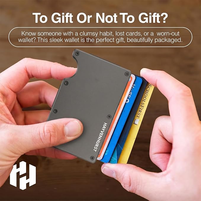 Hayvenhurst Wallet for Men - Slim RFID Blocking Metal Wallet with Money Clip, Minimalist Front Pocket Credit Card Holder, Small Mens Wallet