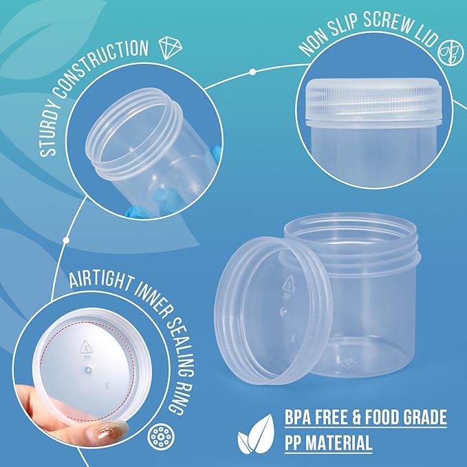 DEMORA Small Travel Containers Plastic Jars with Lids for Creams, Refillable TSA Approved Travel Size Containers for Lotion Makeup Cosmetic Toiletries Ointments, PP, BPA Free (Clear, 3.4 oz, 6 Pcs)