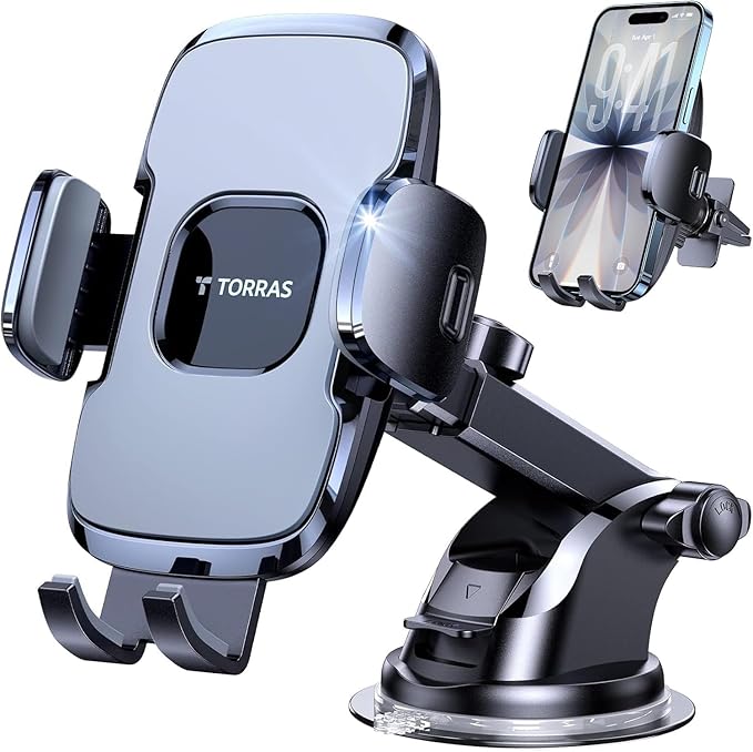 TORRAS Military-Grade Phone Holders for Your Car【96+LBS Strongest Suction】Car Phone Holder Mount, Ultra-Durable Cell Phone Car Mount Truck for Dashboard Windshield Vent for iPhone 17 16 15 Pro Max Air