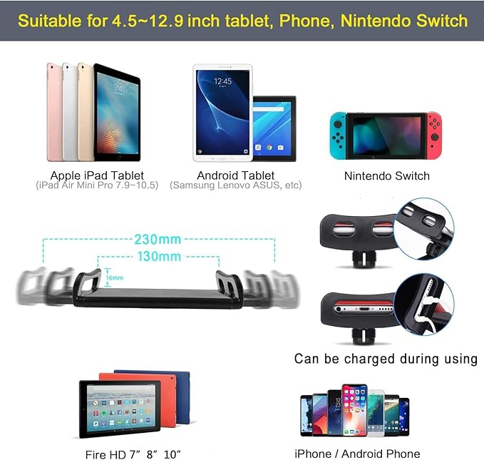 SAMHOUSING Tablet Stand for Bed,360 Degree Rotating Bed Tablet Mount Holder Stand with Aluminum Arm for iPad,iPhoneXS,N-Switch, Amazon Kindle Fire,or Other 4.7~12.9 inch-Screen Devices