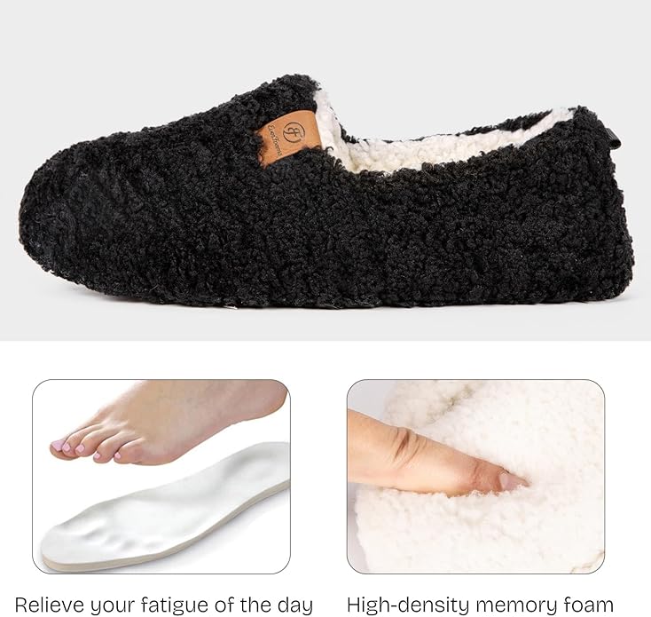 EverFoams Women’s Soft Curly Full Slippers Memory Foam Lightweight House Shoes Cozy Loafer with Polar Fleece Lining