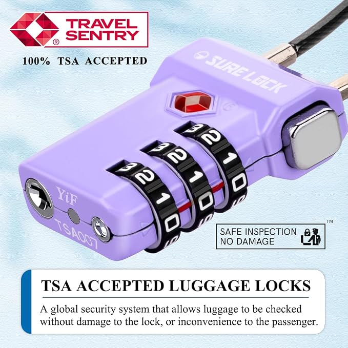 SURE LOCK TSA Approved Luggage Locks with Open Alert Indicator, 3 Digit Combination Cable Travel Lock for Suitcase, Backpack, Gym Locker, Toolbox, Carry On & Travel Bag