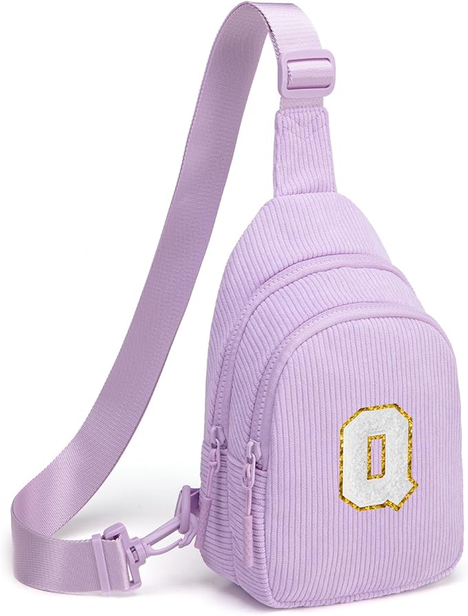 Viverte Small Corduroy Sling Bag Initial Crossbody Bag Fanny Pack for Girls Personalized Birthday Gifts for Teen Girls Gifts