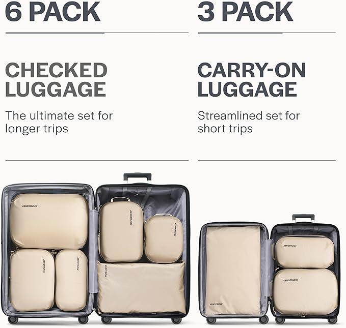 Aerotrunk Ultralight Compression Packing Cubes - Lightweight Travel Organizers for Suitcases and Luggage (3-Pack, Beige)