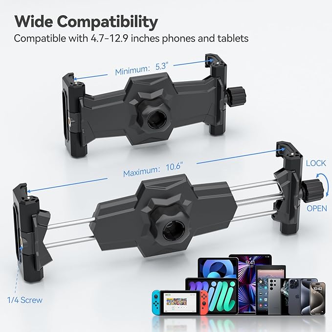 KDD Airplane Tablet Holder Mount, Adjustable Travel Essentials iPad Phone Stand with 360 Degree Rotation, Portable Tesla Model 3/Y Car Headrest Mount Compatible with iPad, Cell Phone