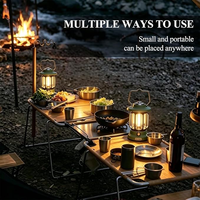 Rechargeable Camping Lantern Outdoor 1200LM, 3600mAh LED Dimmable Warm & White Modes, Retro Tent Lamp Hanging Lights for Outside, Rustic Decor, Powered Lanterns Lighting for Garden Patio Decorative