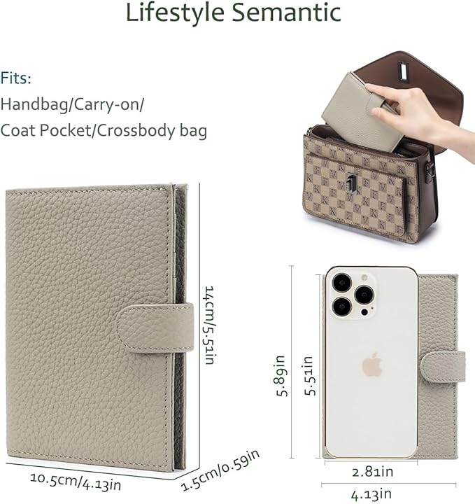 Passport Wallet for Women – Slim RFID Blocking Passport Cover with 1 Passport Slot & 3 Card Slots, Coin Pocket & SIM Slot – Genuine Leather Travel Organizer Elephant Gray