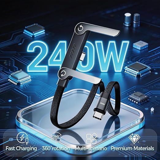 240W Braided Foldable Phone Stand Cord, Invisible Holder Charger Cable with Stand,T-Shaped Foldable Durable Type-C to Type-C for Smartphones & Tablets, 4.9FT