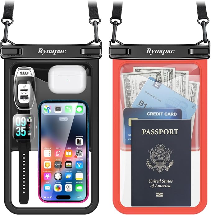 Rynapac Large Waterproof Phone Pouch [Up to 10"] - 2 Pack IPX8 Waterproof Phone Case for iPhone 17 16 15 Pro Max Galaxy S26 Ultra, Touchscreen & Underwater Photography, Beach Cruise Essentials 2026