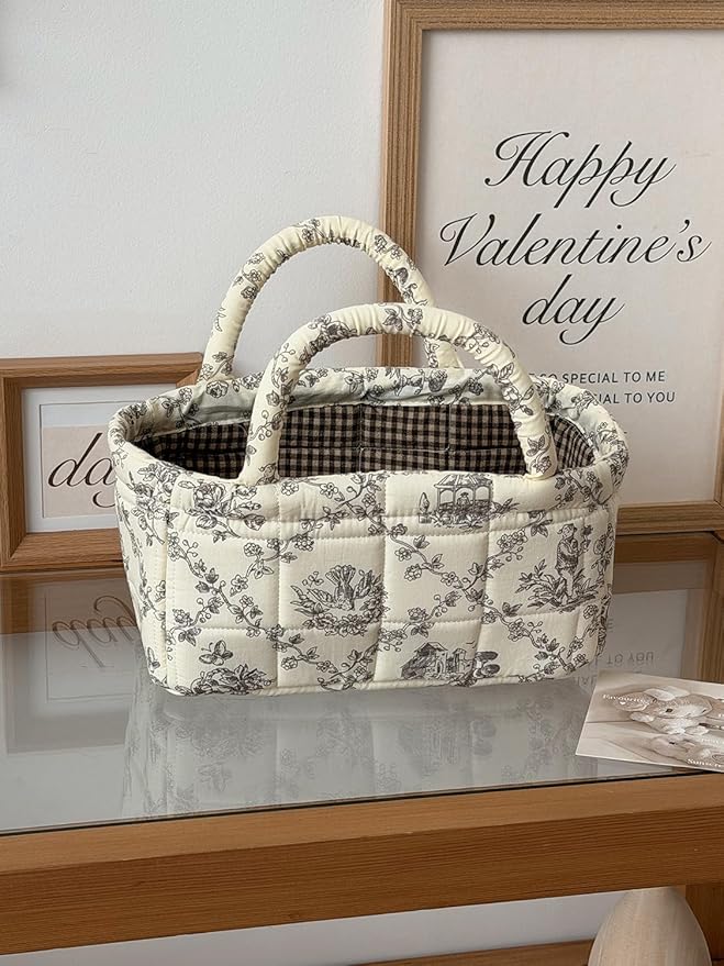Floral Fabric Storage Basket Car Interior Storage Basket Underwear Sundries Laundry Baskets Supplies Home Organizer Bag (2 set)