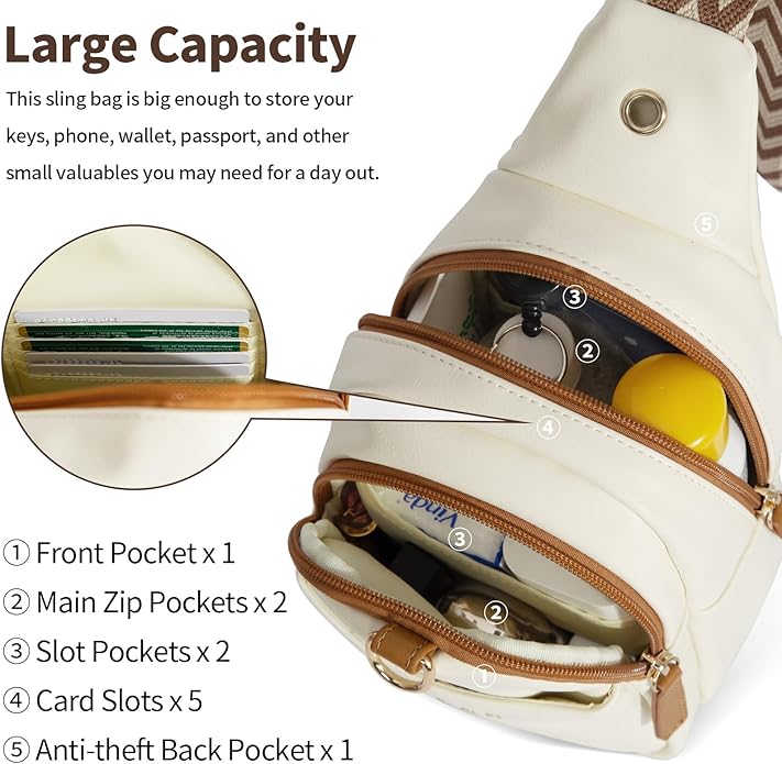 OSOCE Crossbody Bags for Women Sling Bag Anti Theft PU Leather Travel Chest Purse Small Adjustable Strap Fits Large Phone
