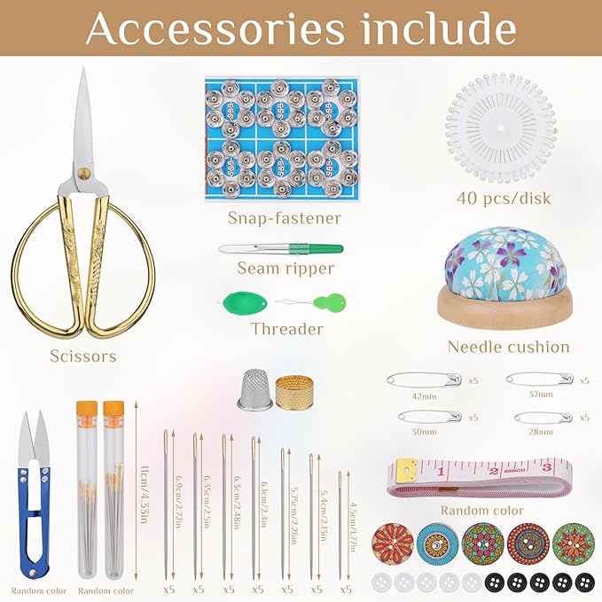 Sewing Kit Set, Wooden Sewing Kit Box, Sewing Supplies for Beginner Traveler and Emergency Clothing Fixes,DIY Crafts Accessories with Thread, Scissors, Needles, Tape Measure and Other Accessories