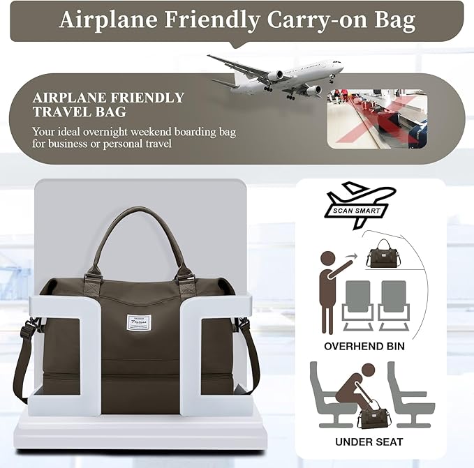 Weekender Bags for Women,Personal Item Travel Bag with Shoes Compartment,Overnight Travel Duffel Bag with Toiletry Bag